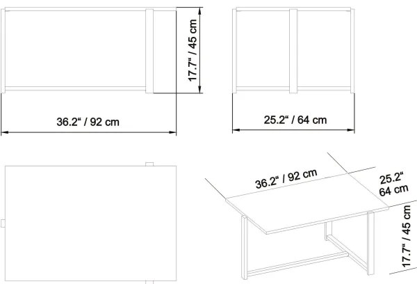 Kávésasztal MERIDETHS 45x92 cm arany/fehér