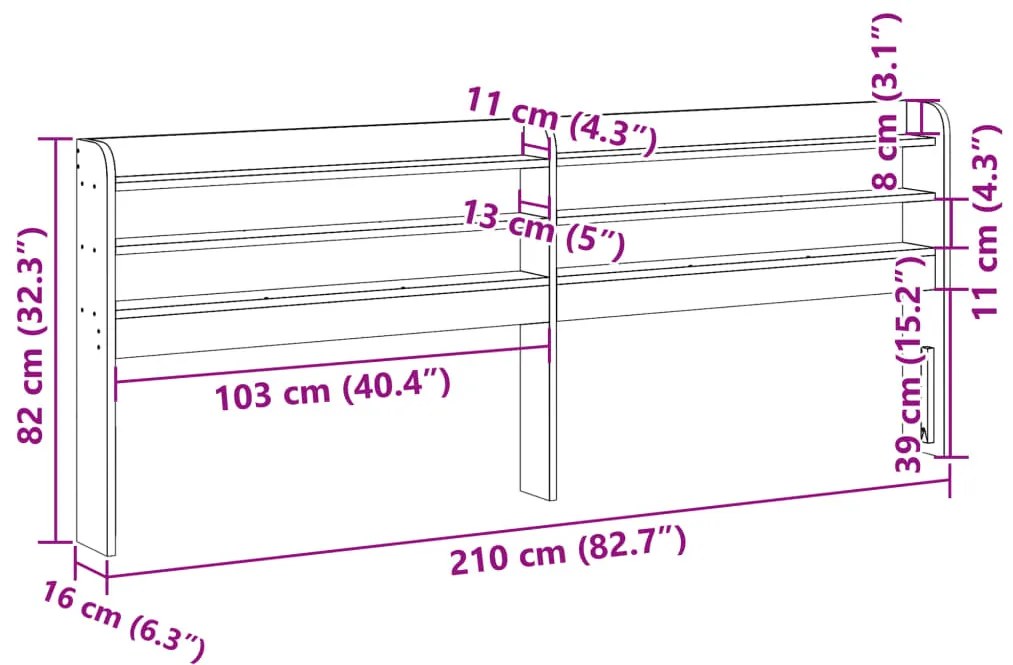 fehér tömör fenyőfa fejtámla polcokkal 200 cm