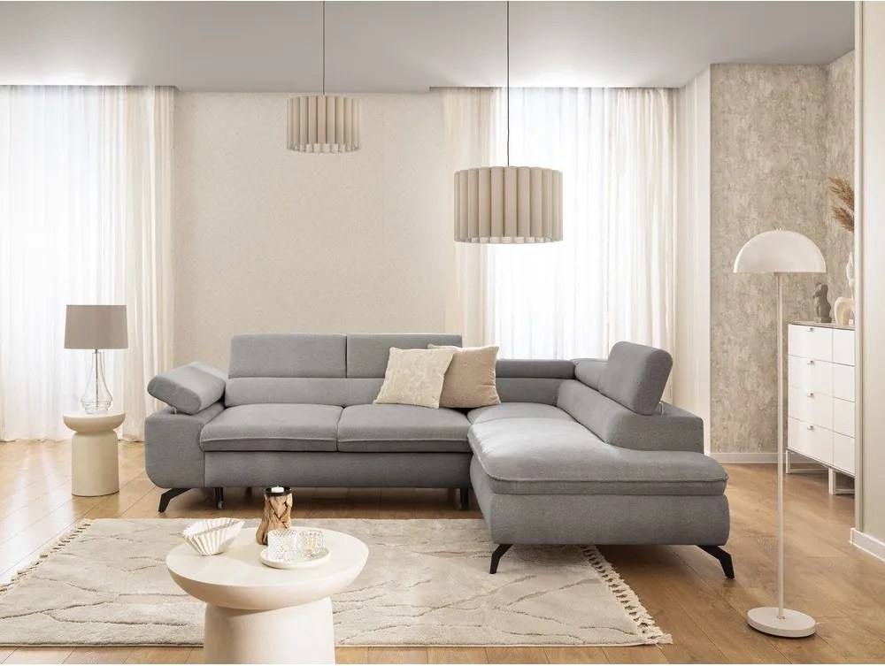 Világosszürke zsenília sarokkanapé (jobb oldali-L alakú) Marbeya – Ropez