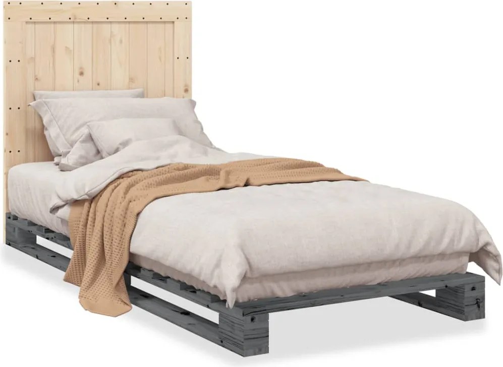 vidaXL szürke tömör fenyőfa ágykeret fejtámlával 90 x 200 cm
