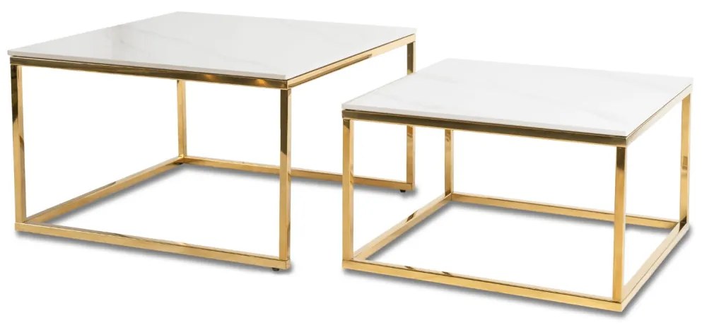 Zestaw Stolików Ceramicznych TENOR Biały márvány/ Złoty
