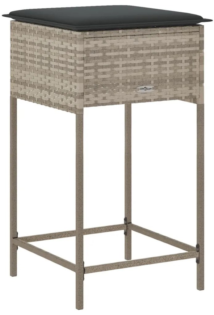 2 db világosszürke polyrattan kerti bárszék párnával