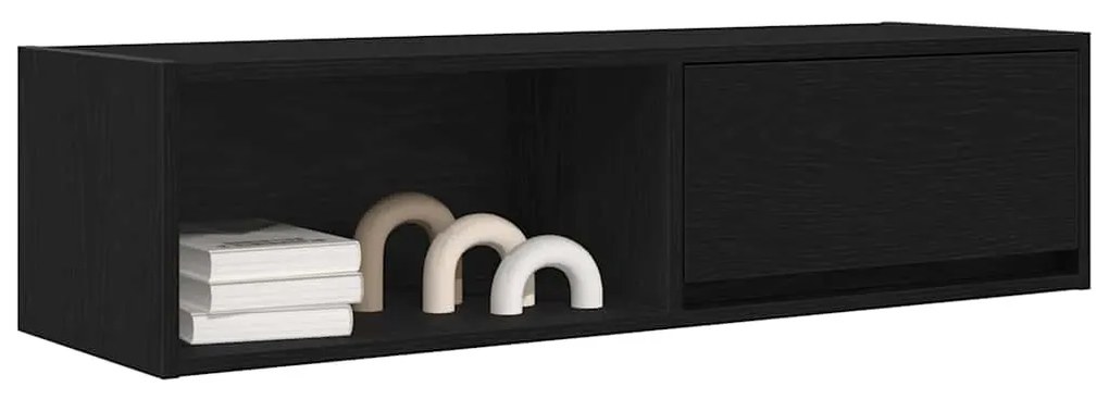 2 db fekete tölgy színű szerelt fa TV-szekrény 100x31x25,5cm