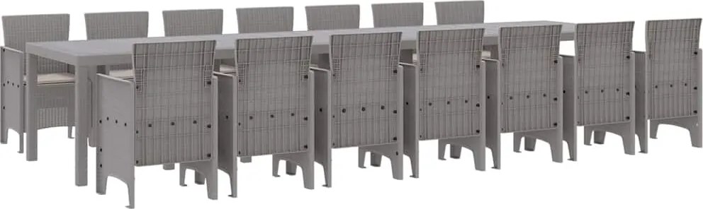 vidaXL Kerti étkező szett párnákkal párnával 15 pcs Világosszürke PP