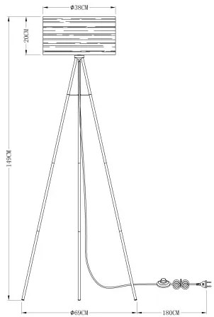 Globo 15342S Állólámpa fém fekete, műanyag fekete, arany színű, lábpedálos kapcsoló a kábelen, ø: 690mm, M: 1530mm, kábel hossza 1800mm, 1x E27 40W 230V izzó nélkül