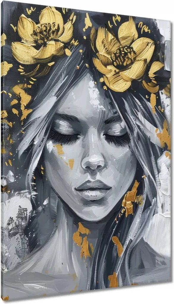 Vászonkép 80x120 Nő Absztrakt Arany Virág