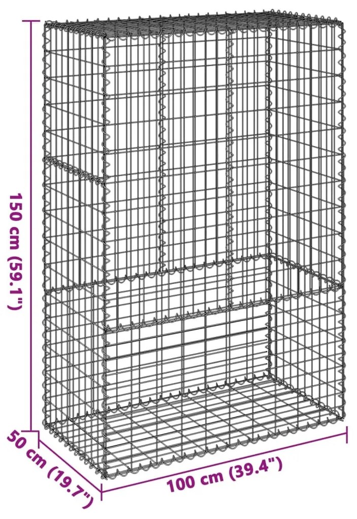 horganyzott vas gabion kosár fedéllel 100 x 50 x 150 cm