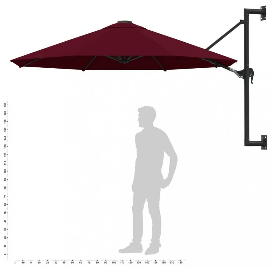 burgundi vörös falra szerelhető napernyő fémrúddal 300 cm