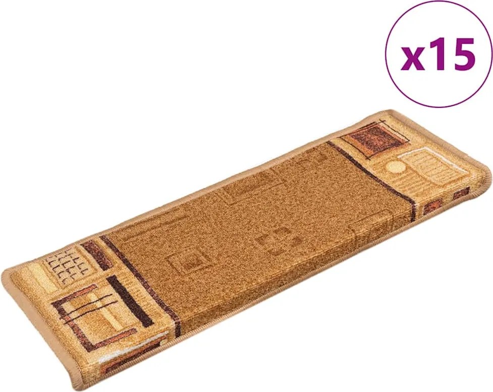 vidaXL 15 db bézs öntapadó lépcsőszőnyeg 65x21x4 cm