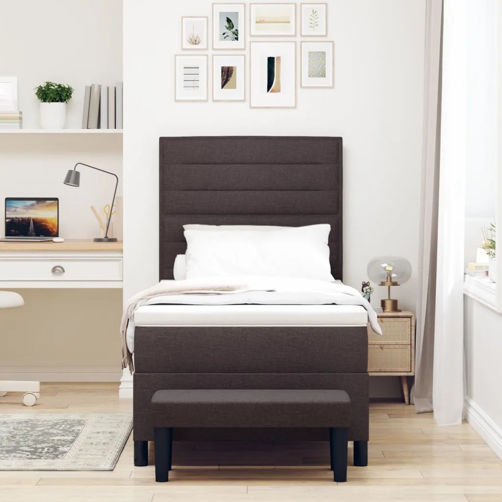 Box Spring Ágy Matraccal és Pad Dark Brown 90x200 cm Szövet