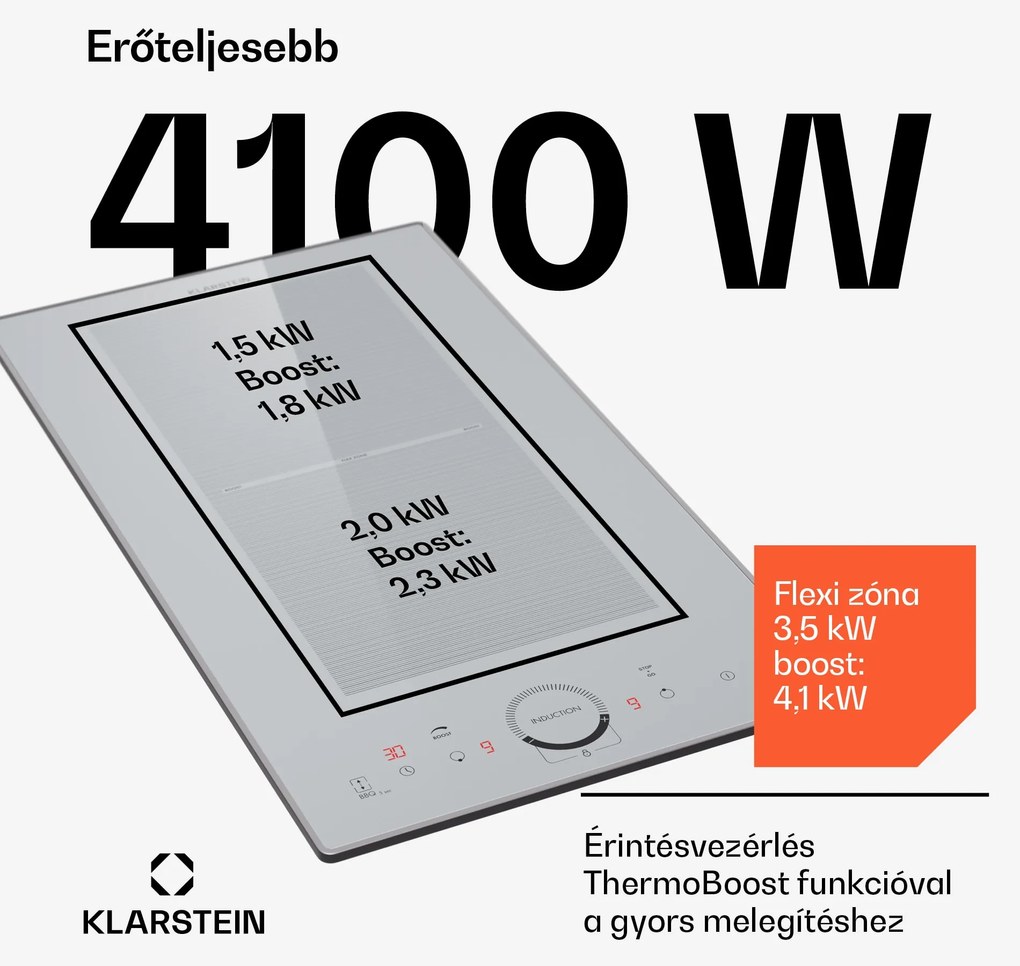 Klarstein Delicatessa Domino Prime, beépített indukciós főzőlap, 2 zónás, 3500 W, önállóan működő