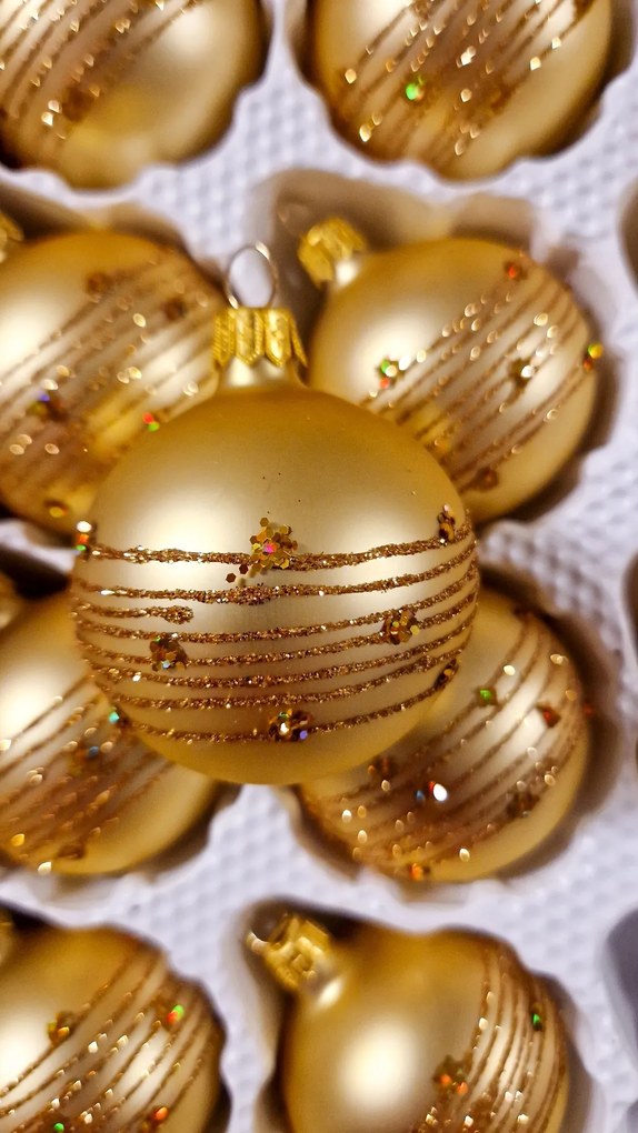 Karácsonyfadísz szett csillámos vonalakkal Arany 12 db