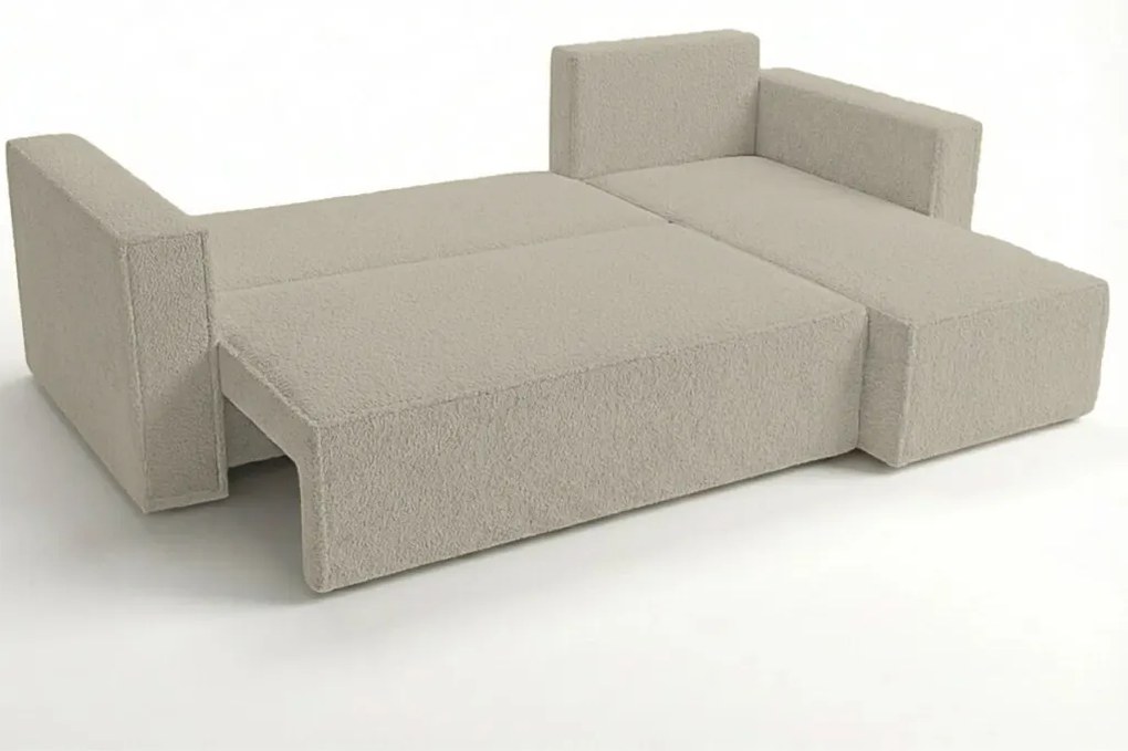 SMART BOUCLE L alakú kihúzható, megfordítható sarokkanapé 232x143 cm, szürkésbézs