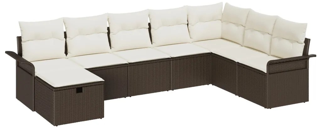 8 Részes Kerti Kanapészett Párnákkal Barna Poly Rattan