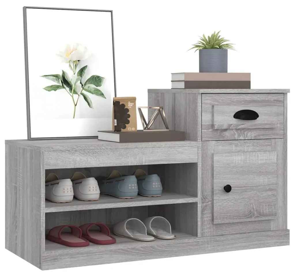 szürke sonoma színű szerelt fa cipősszekrény 100x42x60 cm