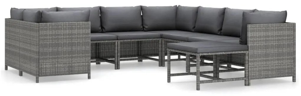 9 részes szürke polyrattan kerti bútorszett párnákkal