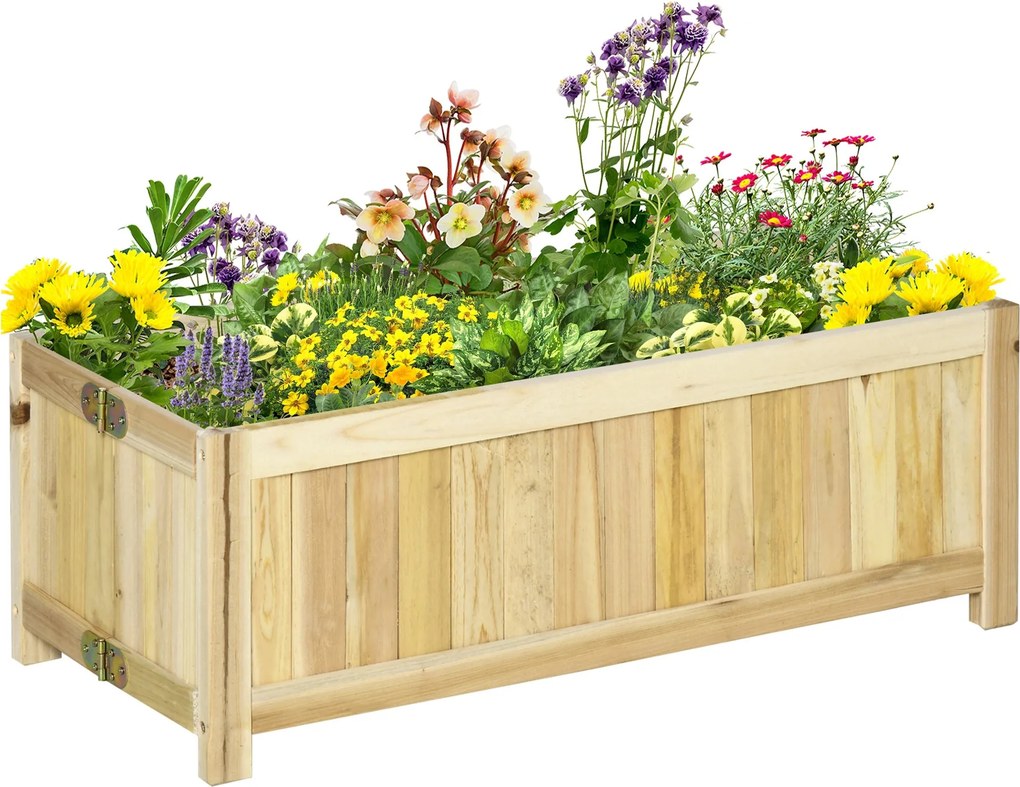Outsunny Összecsukható Fa Virágtartó Kertvédő Ágy 4 Lábbal Zöldségek és Virágok Növesztésére Kültérre Teraszra 70x30x25 cm Természetes | Aosom