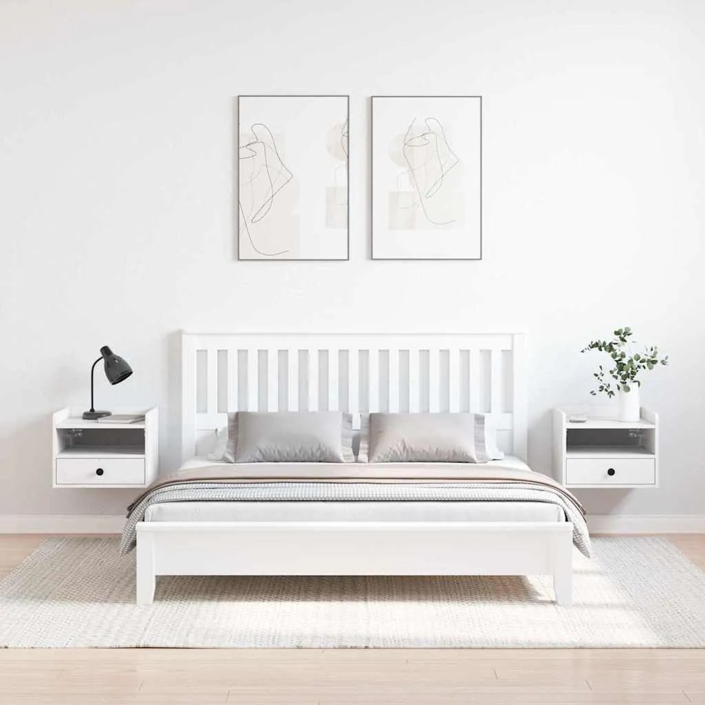 Éjjeli asztal 2 pcs Fehér 38 x 36 x 29.5 cm Tömör fenyőfa