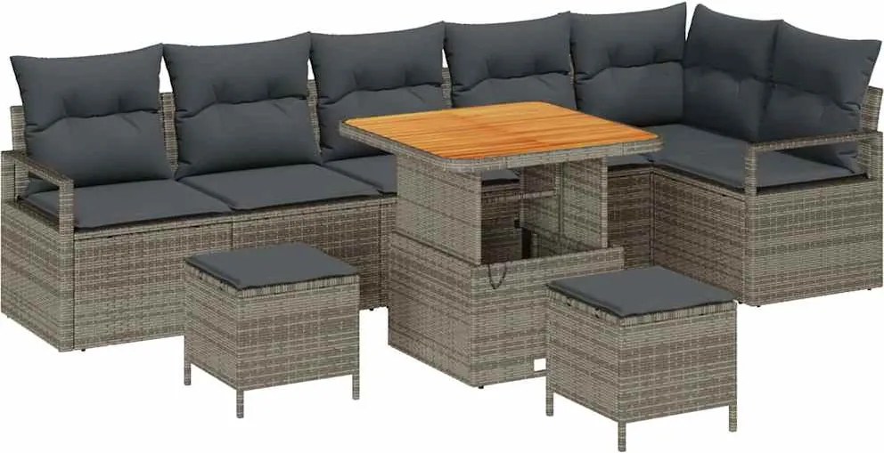 vidaXL Kerti Kanapé Szett párnával tárolóval párnával 9 pcs Szürke