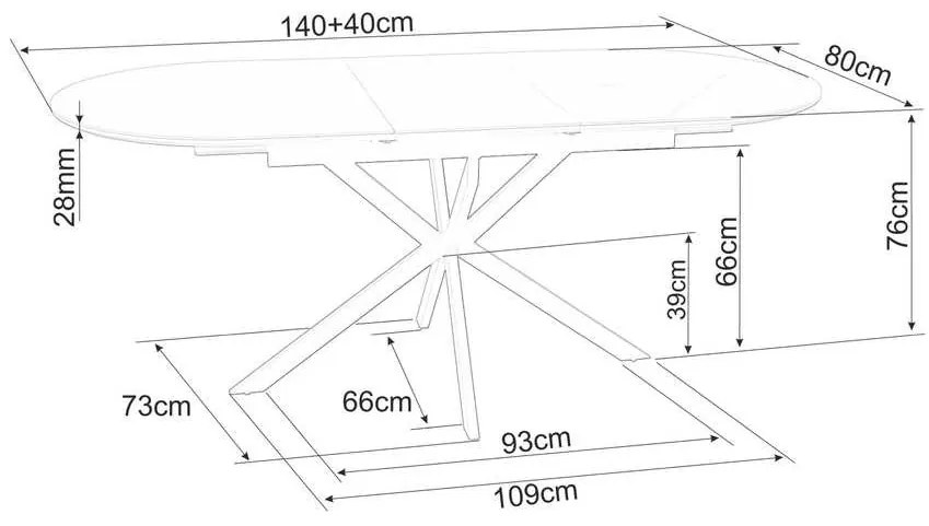 Maxwell II étkezőasztal 140 x 80 cm, fehér / fekete