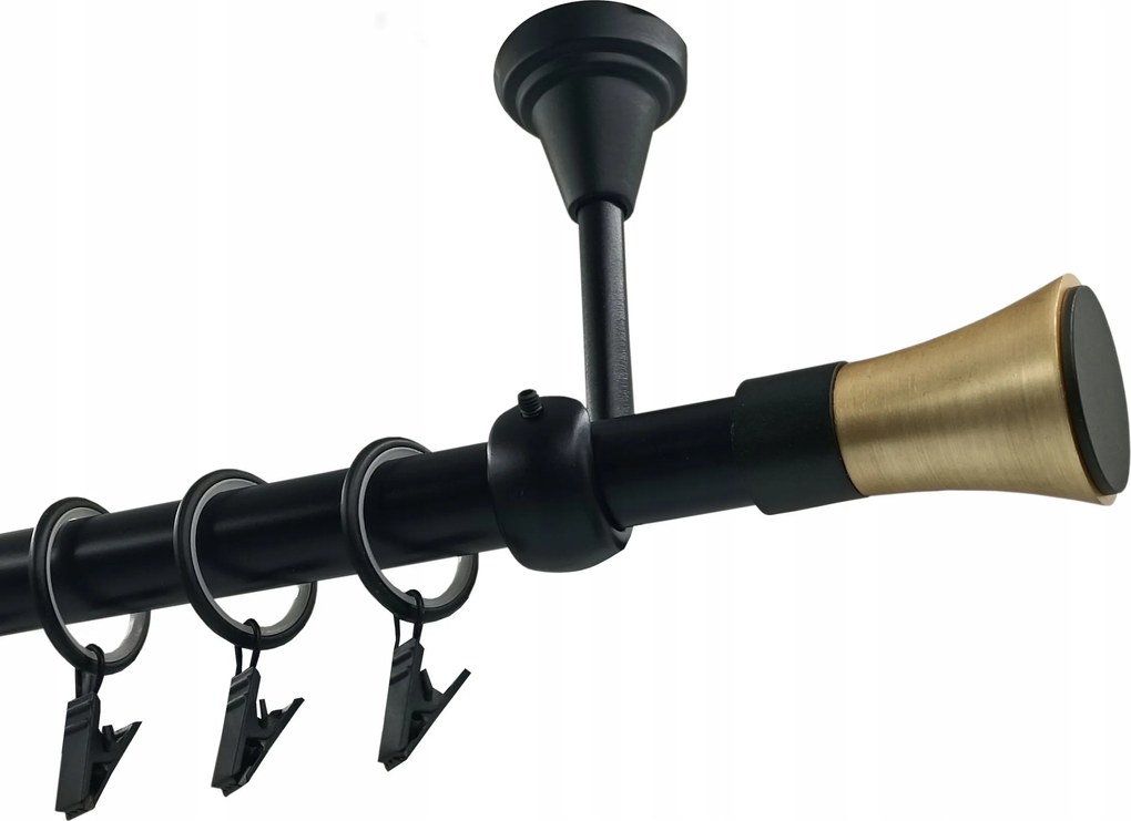 Egyrudas Fém függönykarnis, Mennyezeti, 19mm, Matt Fekete, 180cm, Trapez Black&amp;gold