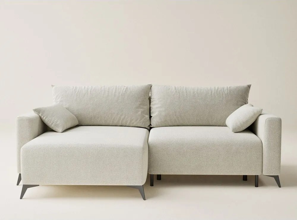 Krémszínű zsenília kinyitható-tárolóhelyes sarokkanapé (bal oldali-heverő résszel) Leon – Maison de Rêve