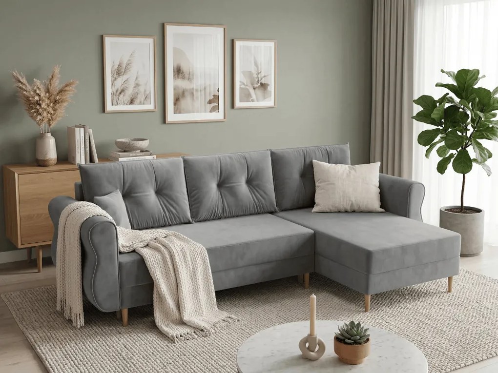 Kihúzható, kétoldalas L-alakú kanapé SILVIANO 230x140 cm, szürke