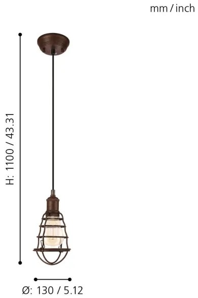 Eglo 49809 - Mennyezeti függesztékes lámpa PORT SETON 1xE27/60W