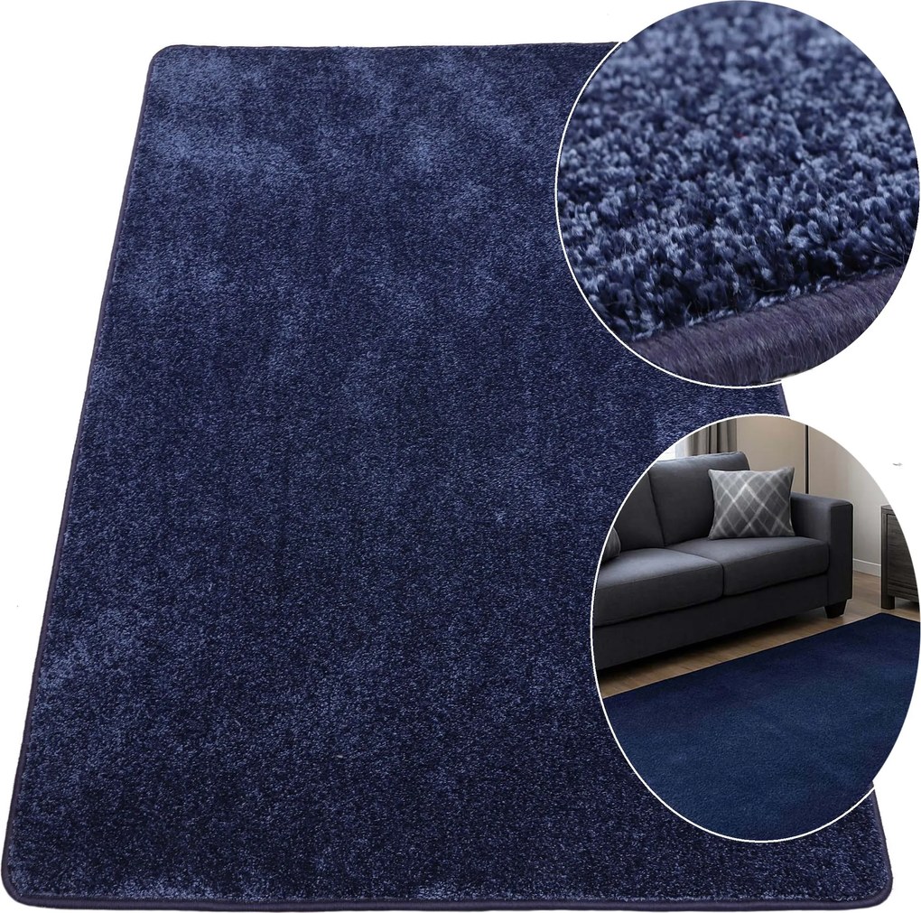 Sötétkék Szőnyeg Sűrű És Bolyhos Kiváló Minőségű Nappali/hálószoba 200X200