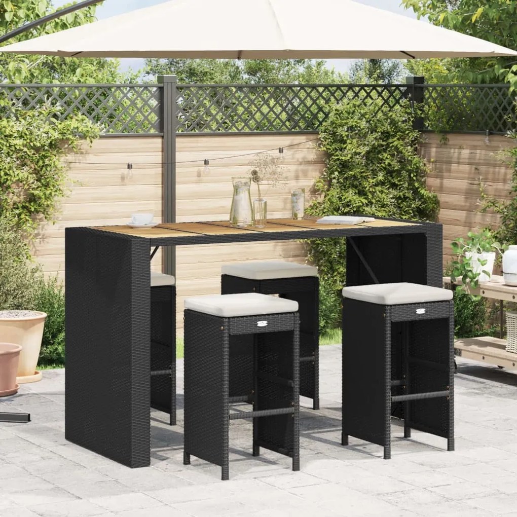 4 db fekete polyrattan kerti bárszék párnával