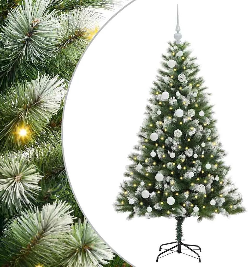 vidaXL Műanyag csuklós karácsonyfa bolyhos hóval Zöld és fehér 150 cm