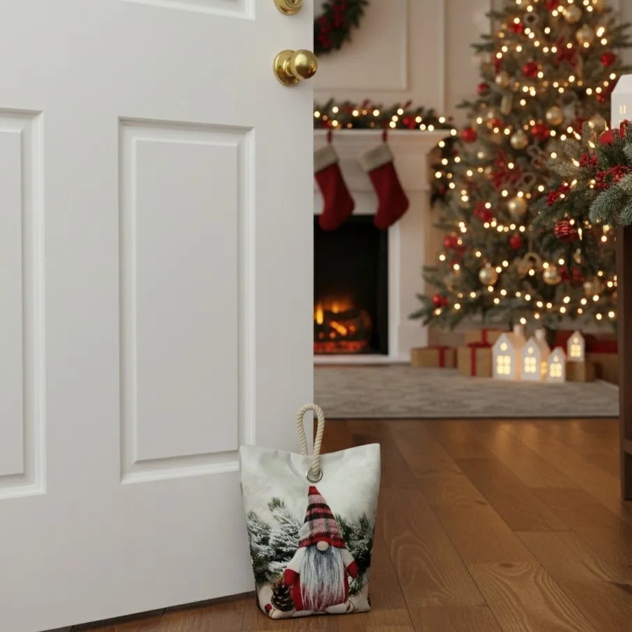 Karácsonyi ajtóütköző Manó piros, 22 x 23 cm
