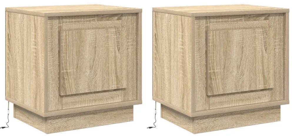 Éjjeli szekrények LED világítással 2 db Sonoma tölgy 44x34,5x45 cm