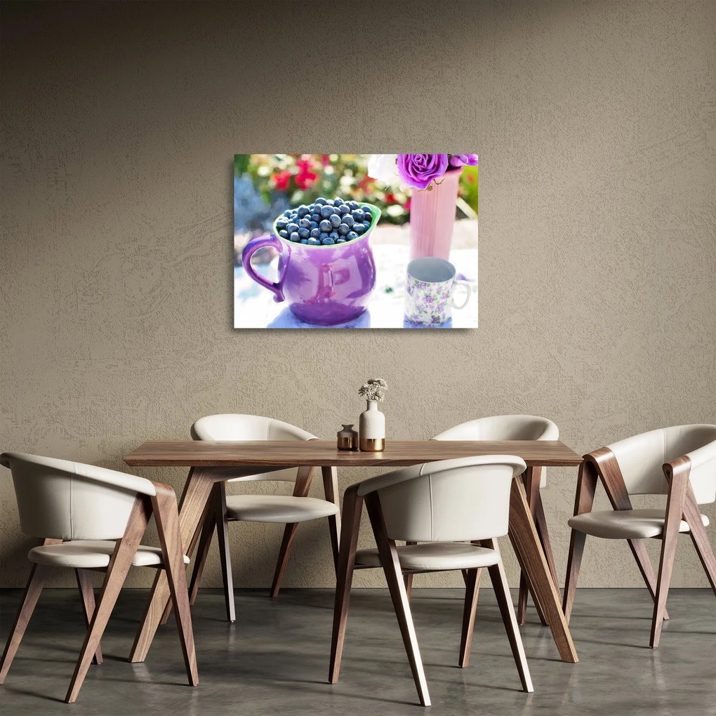 Kép - áfonyák a bögrében (üvegen) (70x50 cm)