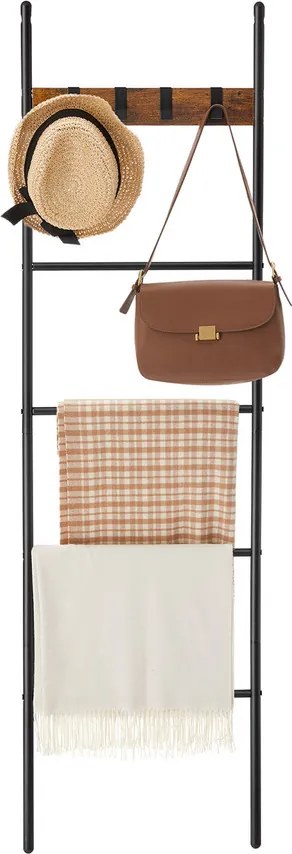 Dekoratív létrapolc, törölközőtartó, 5 szintes, 44 x 160 cm, barna és fekete