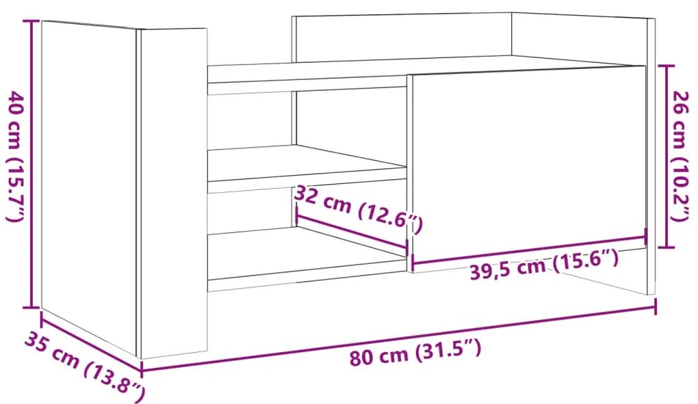 füstös tölgy színű szerelt fa TV-szekrény 80 x 35 x 40 cm