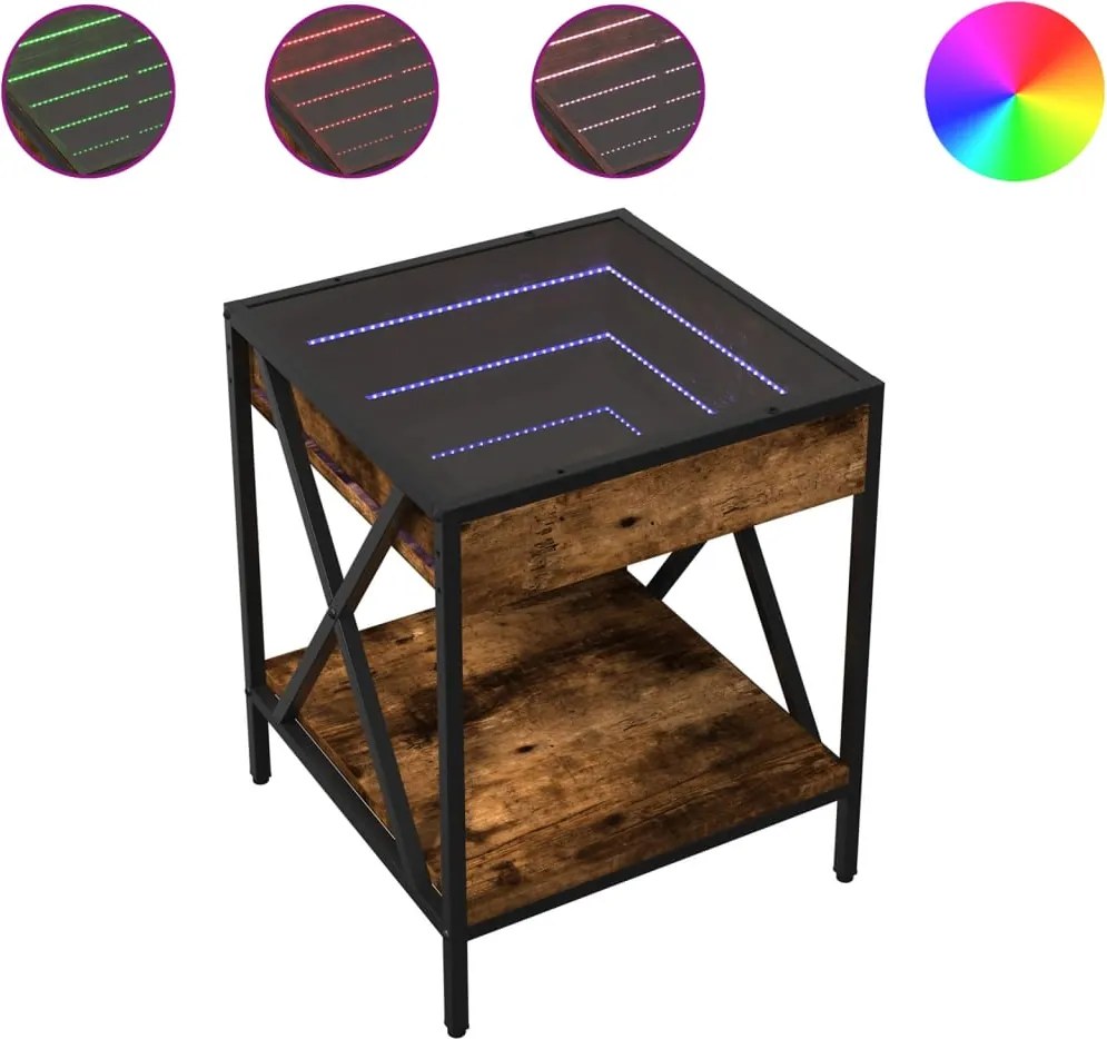 vidaXL füstös tölgy végtelen hatású LED-es dohányzóasztal 40x40x49 cm