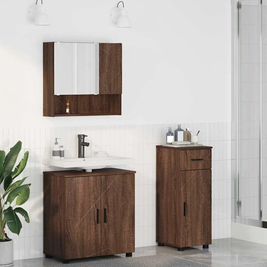 Fürdőszoba bútor szett 3 pcs barna tölgy 61 x 35 x 64 cm