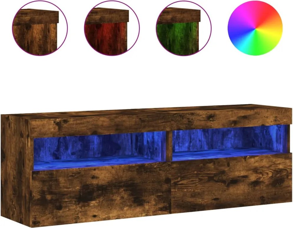vidaXL 2 db füstös tölgy fali TV-szekrény LED-ekkel 60x30x40 cm