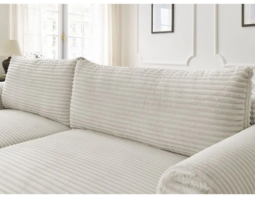 Krémszínű kordbársony kinyitható sarokkanapé (bal oldali) Lucien – Bobochic Paris