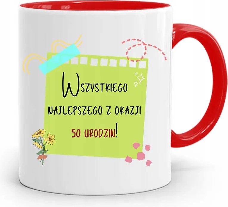 Születésnapra 50 50-es 50-es Bögre Piros Ajándék fényképes nyomattal