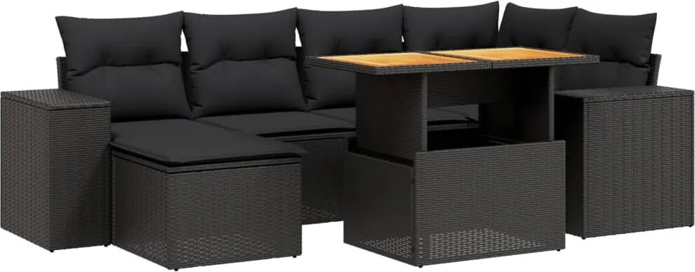 vidaXL 7 részes fekete polyrattan kerti ülőgarnitúra párnával