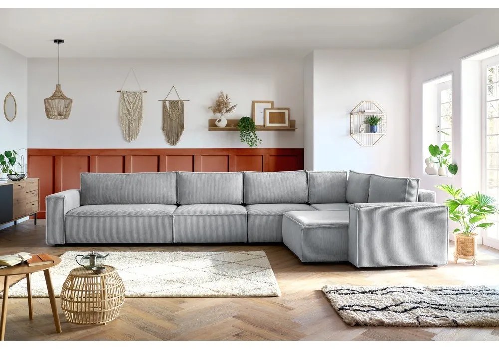 Világosszürke kordbársony sarokkanapé (jobb oldali) Nihad modular – Bobochic Paris