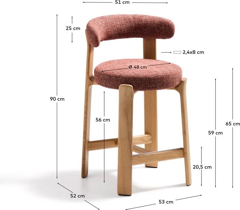 Terrakotta színű-világos natúr színű kőrisfa bárszék (ülésmagasság 65 cm) Granite – Kave Home