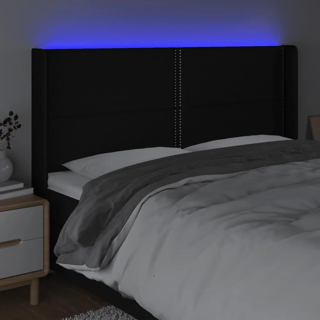 fekete szövet LED-es fejtámla 203x16x118/128 cm