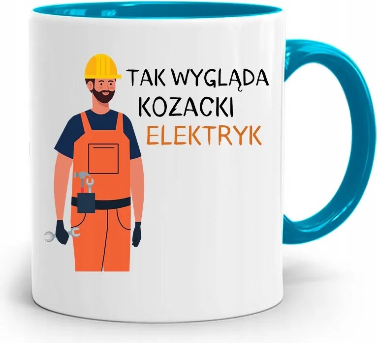 Kék Bögre Ajándék Kozák Villanyszerelőnek, fényképes nyomattal