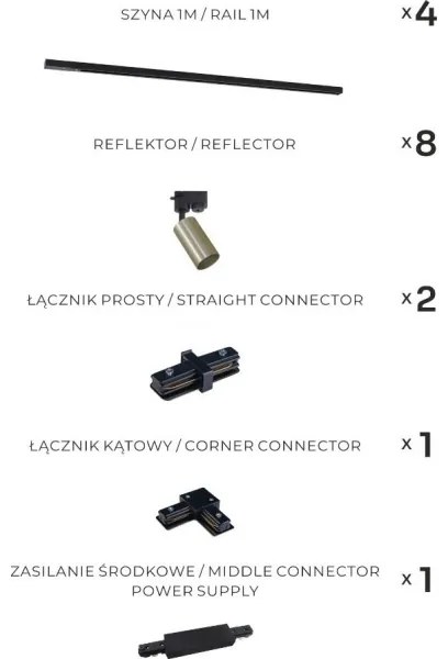 Zuma Line 3582 - TUBE sínrendszerű 8xGU10/35W/230V spotlámpa, fekete/arany