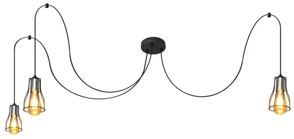 Csillár zsinóron TUBE LONG 3xE27/15W/230V fekete/króm