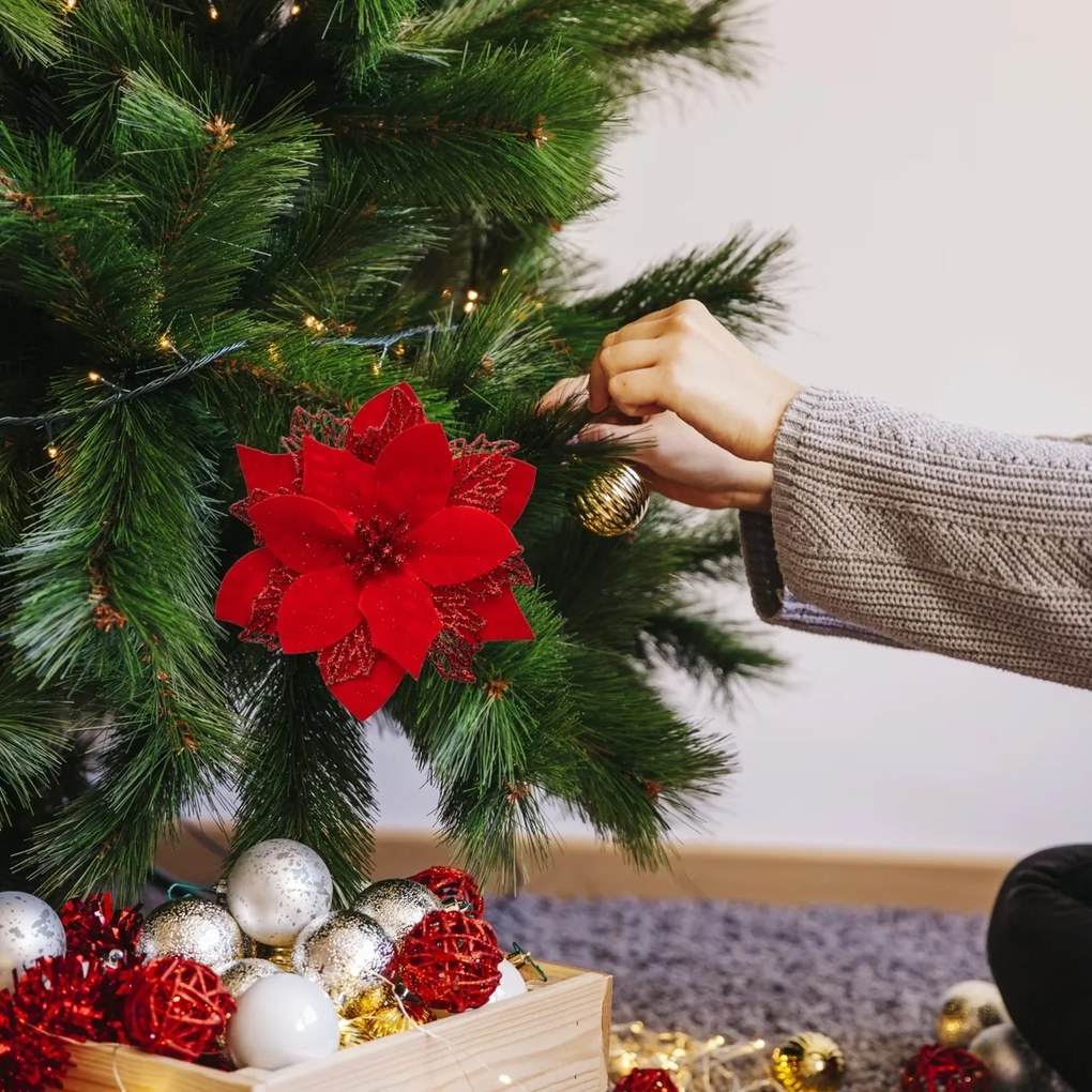 Karácsonyi dekoráció Poinsettia szarvasagancsos,piros, 6 darabos szett