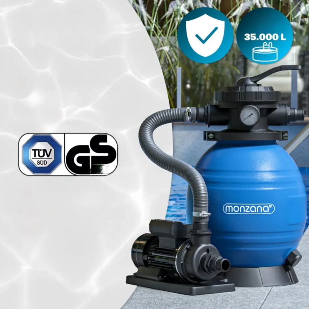 AQUA homokszűrő medencéhez szűrőgolyókkal, 10 200 l/h, kék Monzana
